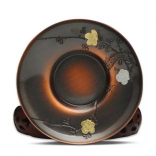 梅花金银镶嵌茶托五件套