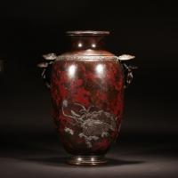 三代琢齋 蟹紋斑紫銅花瓶