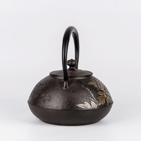 荒井工房 布团形牡丹铁壶（银口）