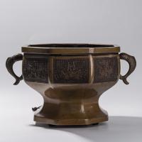宣徳銅 饕餮文八角火鉢
