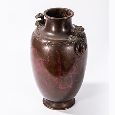 金工 旭峰 斑紫銅 花文 花瓶 重量2.8kg 花入 花器-