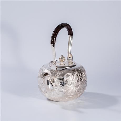 大渊银器 纯银 柚子型洋雕银壶（4.5寸）