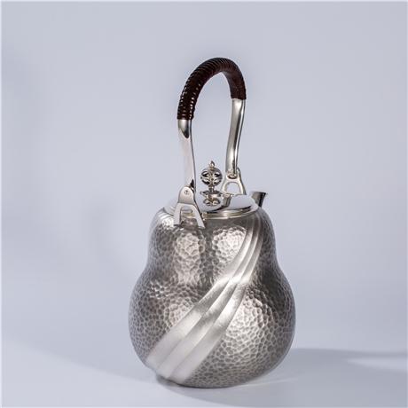 大渊银器 纯银 葫芦形纵波槌目纹银壶（4.5寸）