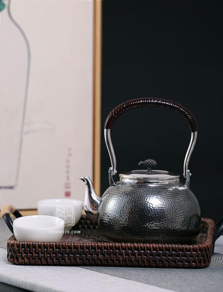 大渊银器 纯银 松子摘锤目纹银壶（4.5寸）