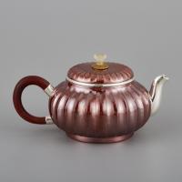 川合银器 瓜瓣铜包银急须