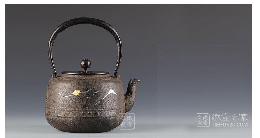 京都平安松寿堂金银布目镶嵌万代屋砂铸铁壶 铁壶之家
