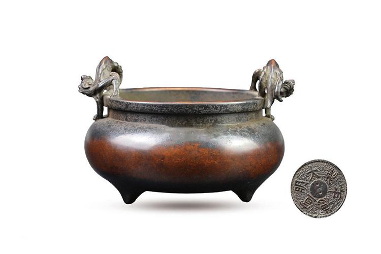 旧家蔵出大明宣徳年古銅香炉銅製香炉香道具青銅器宣徳銅中国古美術