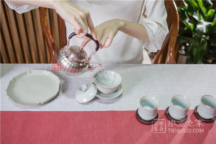 立筋纹提梁银急须