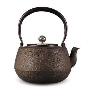 京都平安松寿堂 洋银摘钮肩冲松竹砂铸铁壶