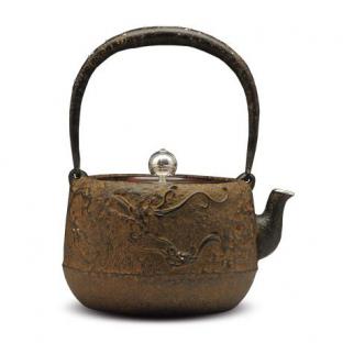 清光堂  芦屋龙铜盖银摘铁壶