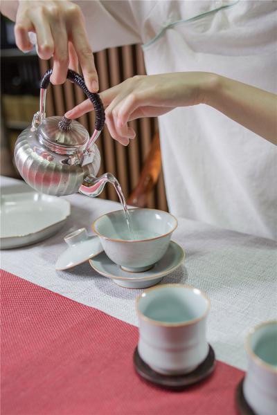 大渊银器  纯银  立筋汤沸（3.5寸）