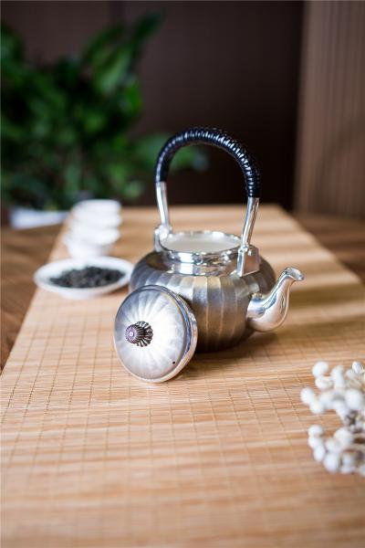 大渊银器  纯银  立筋汤沸（3.5寸）