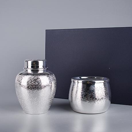 早川器物 铜镀银茶具2件套（茶叶罐，建水）