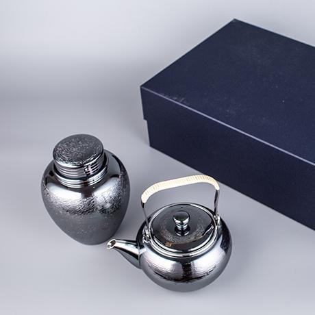 早川器物 熏银茶具2件套（茶叶罐，提梁急须 ）