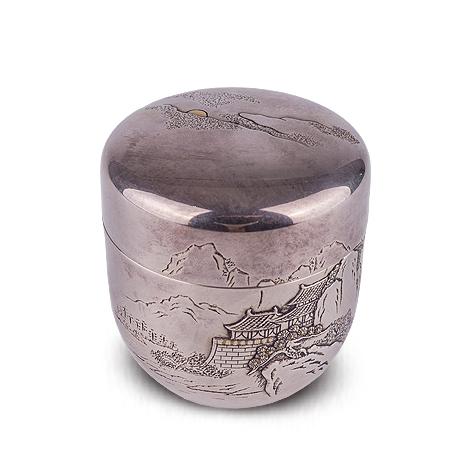 林陵祥 古城月色刻绘纯银茶叶罐