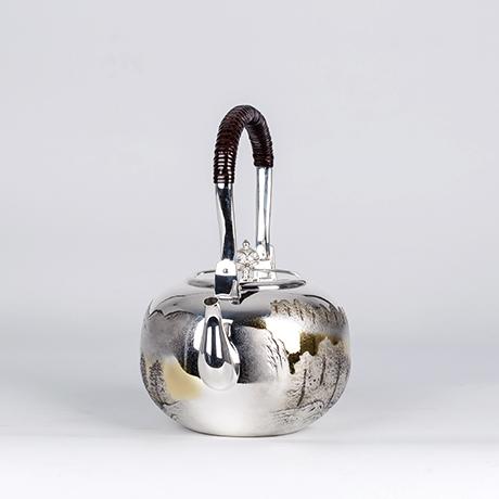 大渊银器 纯银 柚子型山水汤沸 （4.5寸）