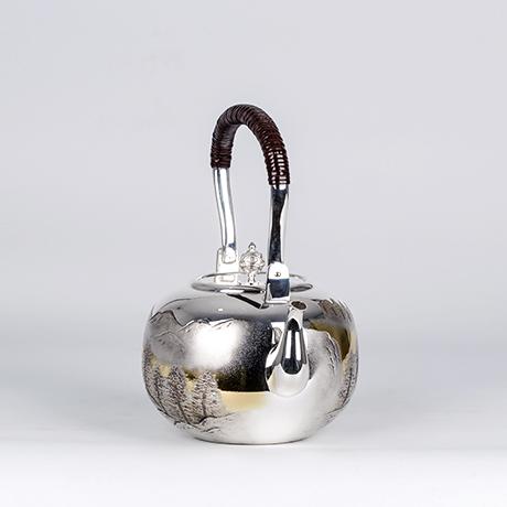 大渊银器 纯银 柚子型山水汤沸 （4.5寸）