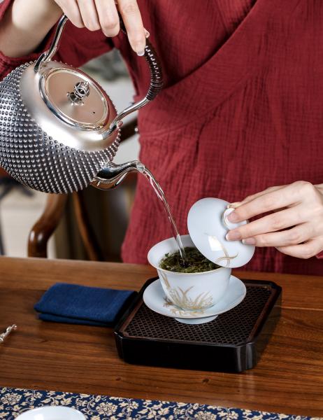 大渊银器 纯银 柚子型霰汤沸 （4.5寸）
