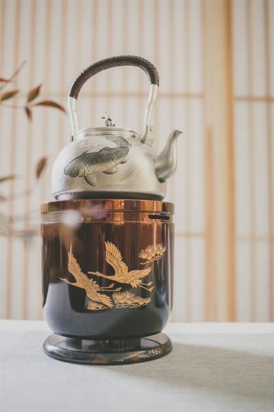 大渊银器 纯银 雕金鲤鱼银壶