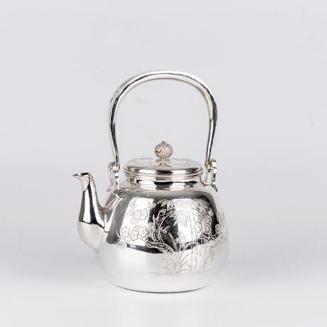 承合银器 纯银 梨形四君子银壶