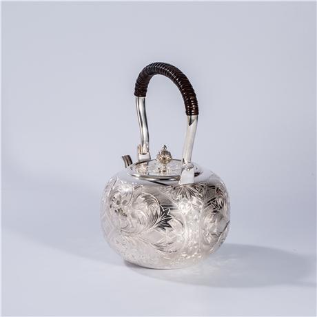 大渊银器 纯银 柚子型洋雕银壶（4.5寸）