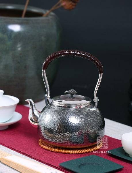 大渊银器 纯银 松子摘锤目纹银壶（4.5寸）