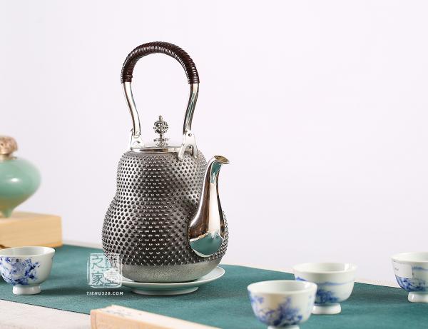 大渊银器 纯银 葫芦形霰点银壶（4.5寸）