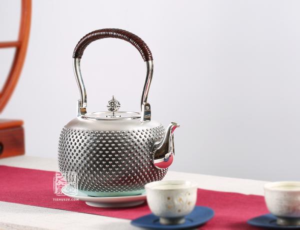 大渊银器 纯银 柚子型霰汤沸 （4.5寸）