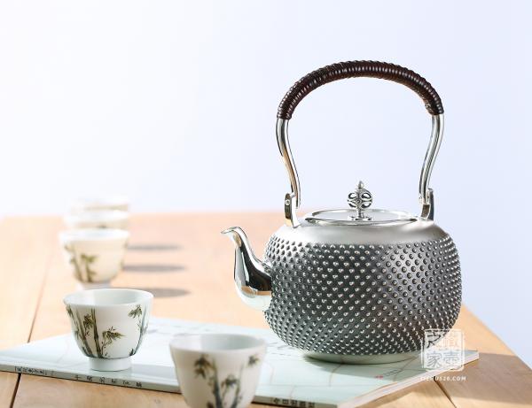 大渊银器 纯银 柚子型霰汤沸 （4.5寸）